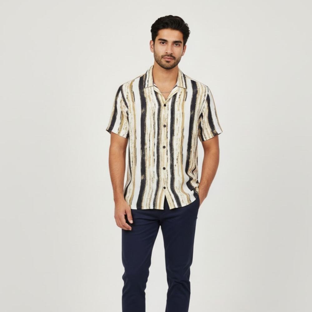 THE KOOPLES Men's S/S Camp Collar Shirt striped Viscose multi sz Large